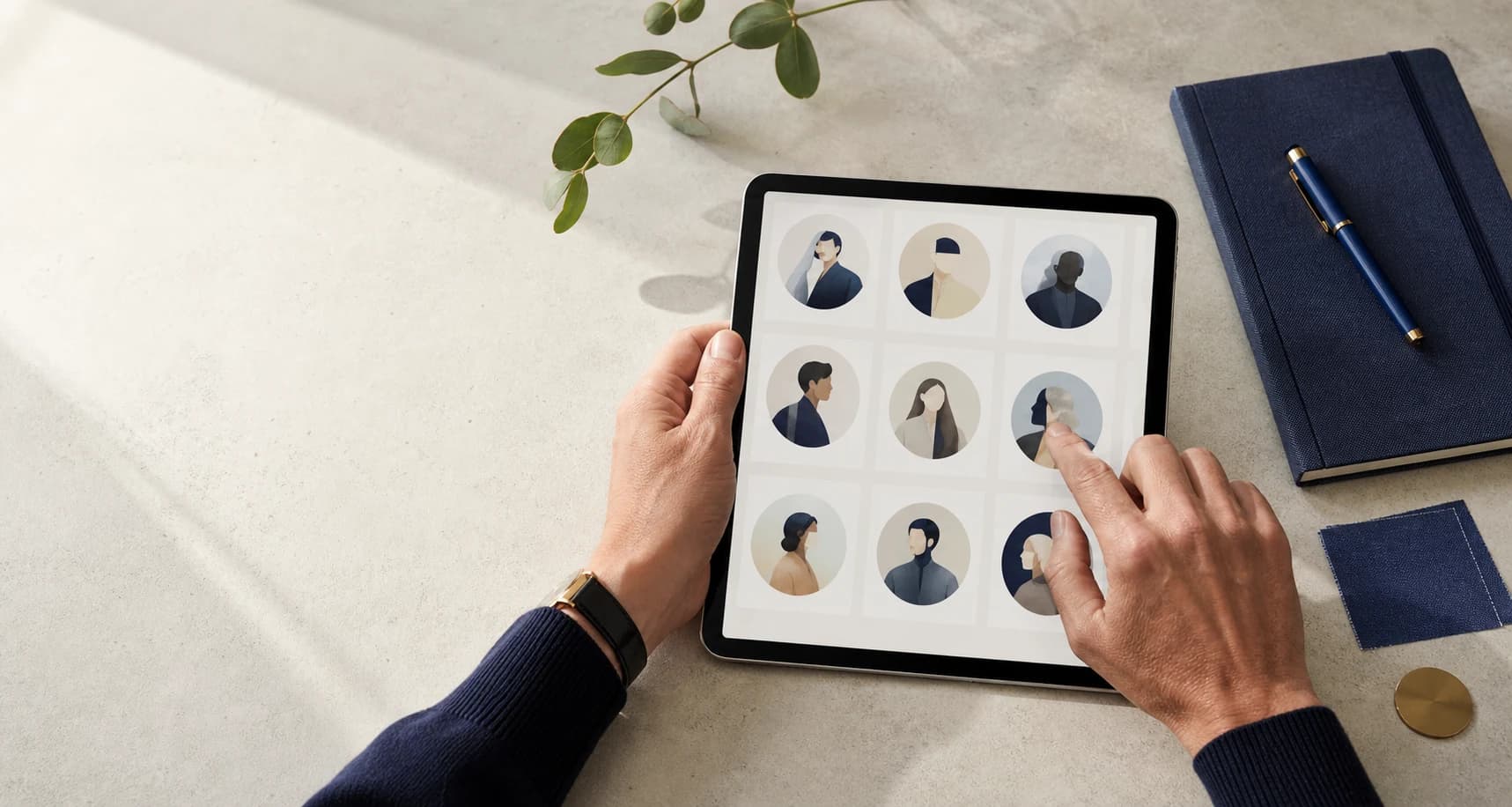 Tablet mit einer übersichtlichen Auswahl verschiedener Expertenprofile